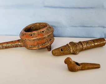 Copalera ancestral, pipa animal de poder y flauta antigua