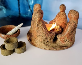 Tótem mujer medicina, sahumador ritual, círculo de mujeres ancestrales quemador de hierbas círculo de oracion