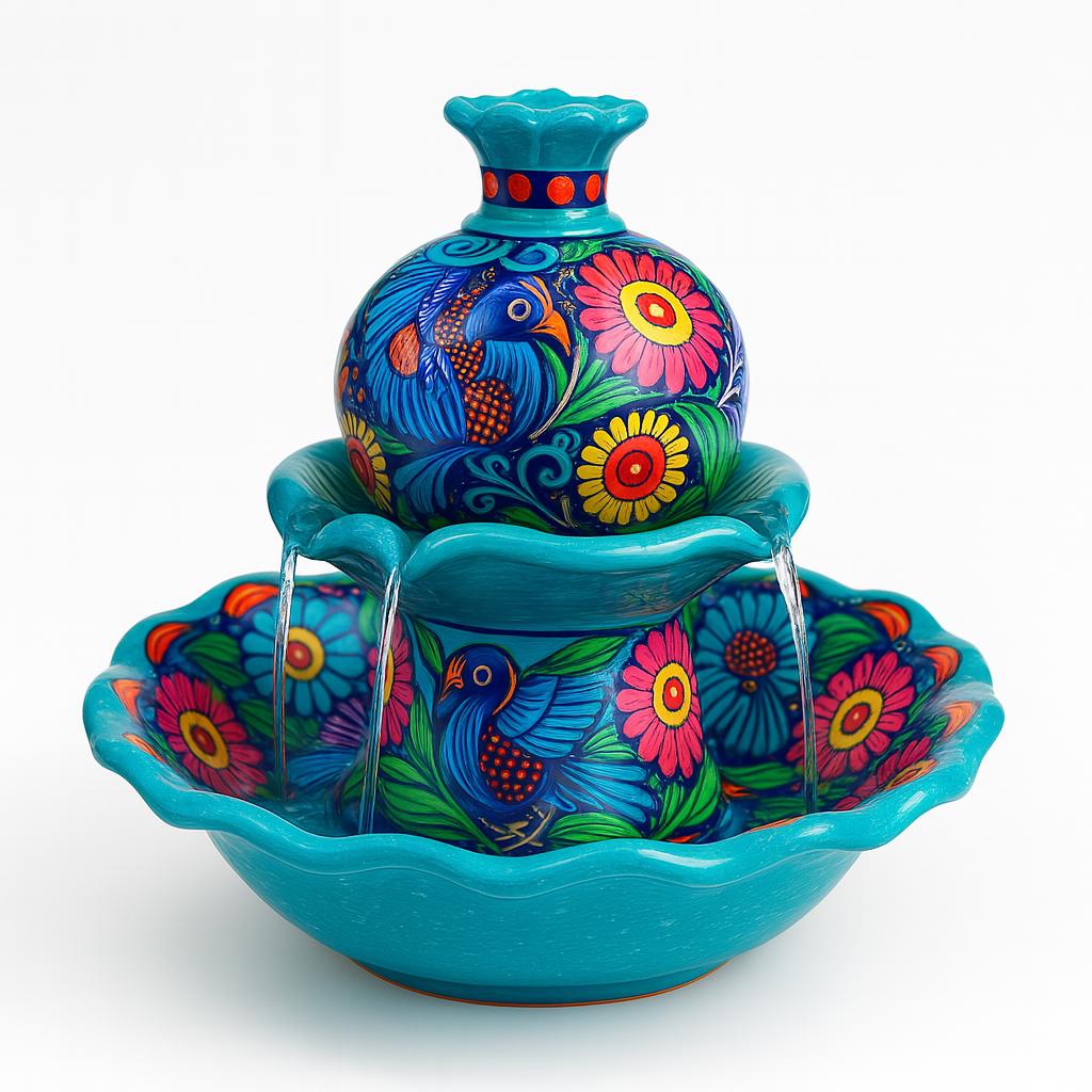 Hand-painted Talavera Ceramic Tabletop Fountain – Zen Desk Decor