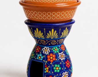 Hand painted clay food warmer Anafre with cazuela – Mexican Barro Buffet warmer, tealight Food Heater for Banquets Events