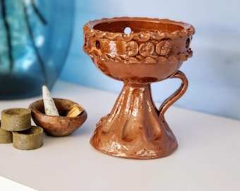 Low Price Ancestral Copalera, power animal, palo santo copal burning bowl, ancient clay, Sahumera Incense Burner Popoxcomitl