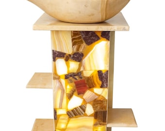 Luxury Onyx Pedestal Sink – Handcrafted Backlit Stone Vanity | Natural Onyx Vessel Basin | Spa & Hotel Boutique Bathroom Art – 36–38" Height