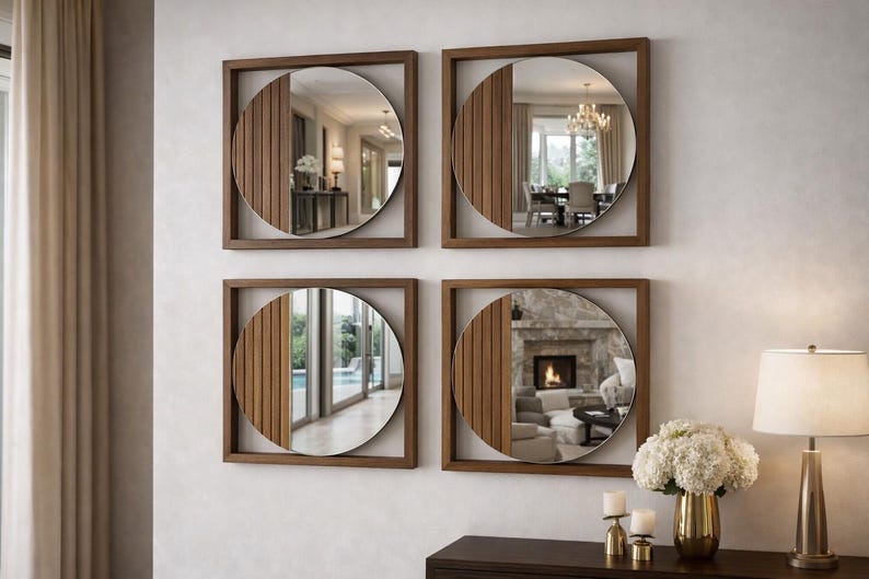Modern Wood Wall Mirrors, Large Staircase Wall Art Luxury Entryway ...