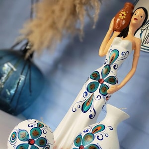 Art Deco Lady Sculpture Figure - Elegant Woman, Tall Slim Female Statue and Decorative Candle