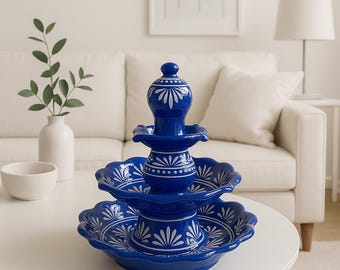 Handmade Ceramic Fountain 13 Inches – Indoor Water Feature, Mexican Pottery Decor, Relaxation Living Room Accent