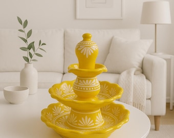 Handmade Ceramic Fountain 13 Inches – Indoor Water Feature, Mexican Pottery Decor, Relaxation Living Room Accent