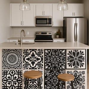 40 Black and White Talavera Style Tiles – Handmade Ceramic Wall Decor for Kitchen, Coffee Bar or Backsplash – 6x6 inch Set