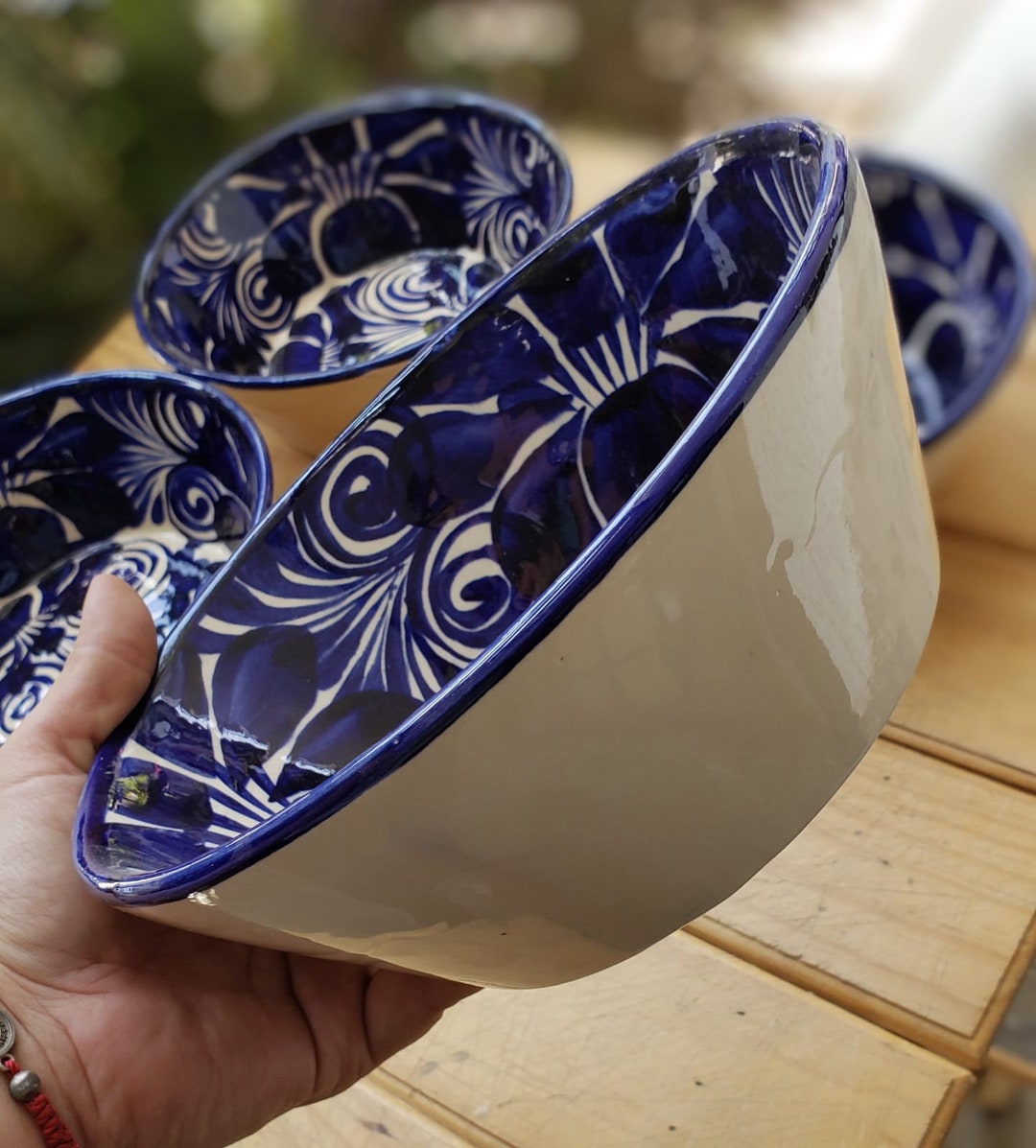 Handmade XL azul Stew Bowl Set Beautiful Mexican Pottery Pozole Ceramic  Folk Art 6-Piece Se México