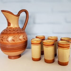 Lead-Free Natural Clay Pitcher, 6 Tall Glasses Included, Improve Your Health Natural Water