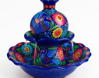 Hand-painted Talavera Ceramic Tabletop Fountain – Zen Desk Decor