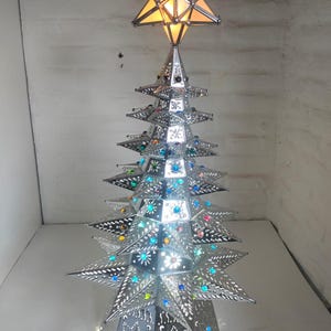 Christmas tree 29” Illuminated Christmas Tree Sculpture – Luxury Pierced Tin Art – Handmade Mexican Holiday Decoration