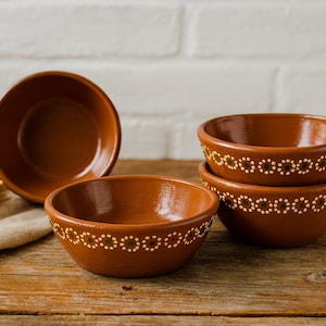 Handmade Stew Bowl Set | Beautiful Mexican Pottery Pozole Ceramic Folk Art | 4-Piece Set, barro artesanal