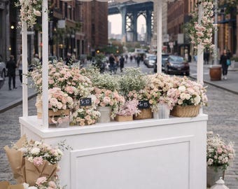 White Wedding Event Cart – 74.8” Tall Modular Welcome Station, Candy & Cocktail Bar