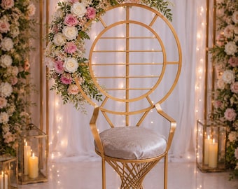 Luxury Gold Throne Chair for Weddings, Modern Event Chair, Glam Metal Peacock Chair, Sweetheart Table Chair, Quinceañera Chair, Luxury Party