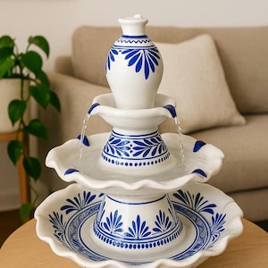 Handcrafted Mexican Ceramic Fountain – 13” Tabletop Water Feature for Home, Relaxing Indoor Décor, Boho Pottery Gift, Christmas gift