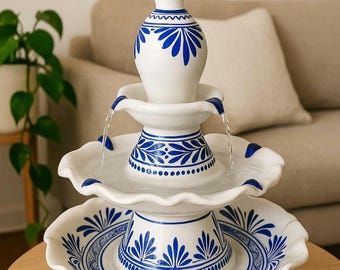Handcrafted Mexican Ceramic Fountain – 13” Tabletop Water Feature for Home, Relaxing Indoor Décor, Boho Pottery Gift, regalo navidad