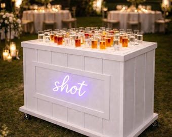 Luxury Black Shot Station with LED Sign – Mobile Shot Bar for Weddings, Corporate Events & Private Parties