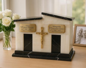 Marble Companion Urn for Two Double Cremation Urn with Cross Elegant Onyx Marble Memorial for Couples