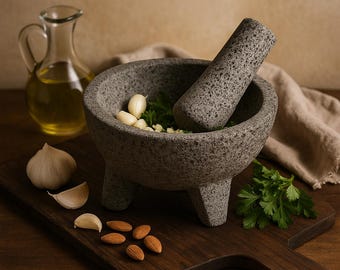Autentico mortaio in pietra vulcanica messicana Molcajete e pestello – Mortaio artigianale da 6″–16″ Certificato e garanzia