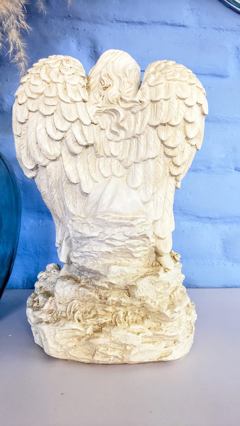 Estatua del ángel de la guarda Escultura de arte religioso, 33cm-13in, Estatua de ángel para el hogar, el jardín y el monumento. zdjęcie 7