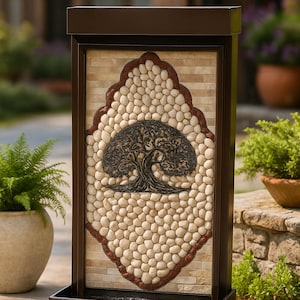 Tree of Life Pebble Wall Fountain – 59x24” Outdoor/Indoor Waterfall Feature, Stone Mosaic Garden Decor