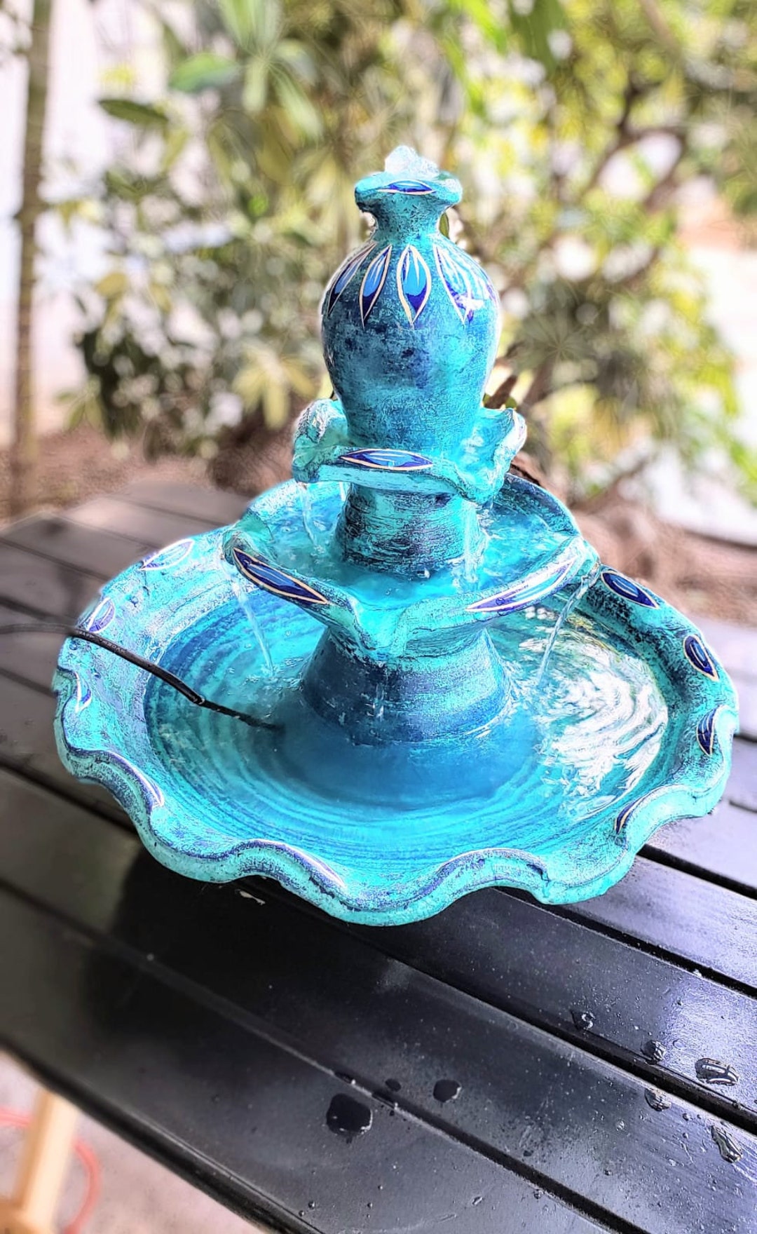 Handmade Serenity Cairn Water Fountains, Turquoise Blue Indoor or Outdoor Tabletop Water