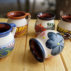 Handmade Mexico Mugs | Colorful Talavera Clay JarritosTaza Tonala/jarrito de barro rusticoTaza de Barro, taza ponche, taza café 12 oz