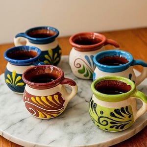 Hand-Painted Mexican Clay Jarrito Shot Mug Place Card Holders – Boho Chic Wedding Favors & Table Decor 3inches