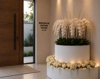 Piedistallo di lusso per ingresso, decorazione per ingresso maestoso, supporto floreale personalizzato, decorazione per atrio, elemento d'arredo di grande impatto.
