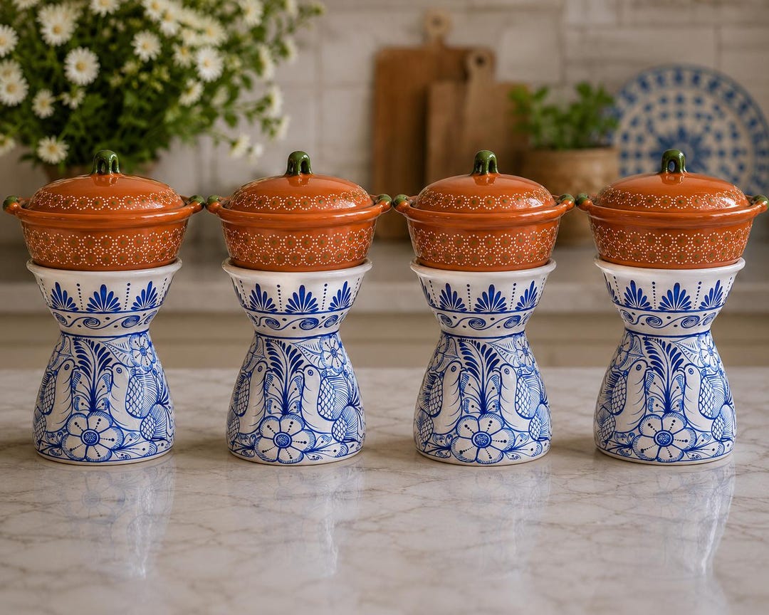 Handmade Mexican Ceramic Chafing Dish Set for Weddings, Talavera