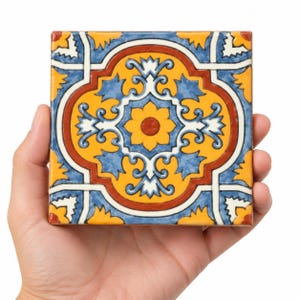 Mexican Talavera Tile Set, Blue Solid & Floral Pattern Tiles, Hand-Painted Ceramic Backsplash for Kitchen or Bathroom