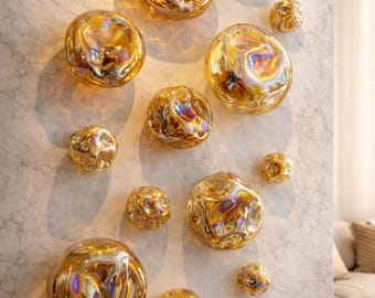 Luxury Amber Glass Wall Art, Hand Blown Glass Wall Sculpture, Modern Abstract Wall Decor, Iridescent Statement Wall Installation, Mid Centur