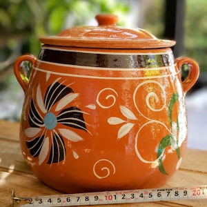 Premium Olla De Barro Frijolera w/Lid 3.5 Cuartos Canterito Cazuela Tradicional Floral de Set