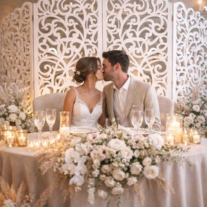 White Laser Cut Wedding Screen 240cm x 180cm, Ornate Room Divider Backdrop, Ceremony Arch Panel, Sweetheart Table & Welcome Area Decor, Boho