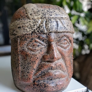 Pre-Columbian Handmade 14in Olmec Head Sculptures, Olmec Head Sculpture -Mexico - Mexican art -Olmec- big sculpture - Educational reference