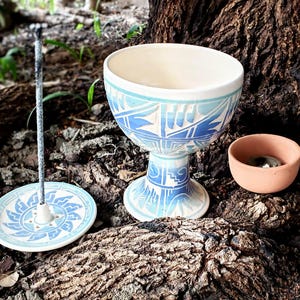 Handgemachte griechische Copalera der Maya, Räucherteller, Schale zum Verbrennen von Palo Santo Copal, blaue Copalera, Gegenstände des heiligen Raumes