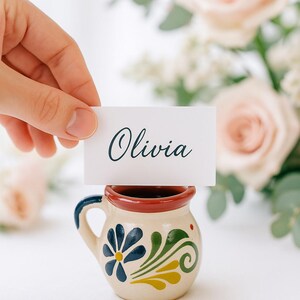 Hand-Painted Mexican Clay Jarrito Shot Mug Place Card Holders – Boho Chic Wedding Favors & Table Decor 3inches