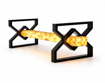 Luxury Metal Table Base with Onyx Shelf, 29.5” x 29.5” Industrial Geometric Legs, Modern Dining Table Base, Designer Furniture, Custom Size