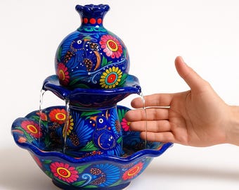Hand-Painted Talavera Ceramic Tabletop Fountain – Zen Desk Decor & Meditation Gift