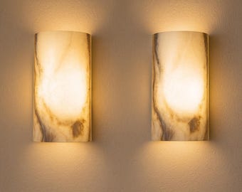 Set di applique da parete di lusso in onice – Illuminazione artigianale in pietra da 12" (30 cm) per soggiorni di lusso, corridoi e spazi boutique