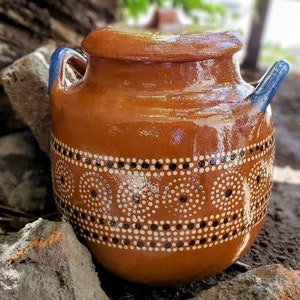 Gran Olla frijolera de barro de 5 litros, clásica, rústica, hecha a mano en México, de terracota, 5 litros