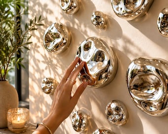 Architectural Mirror Wall Art | Handmade Organic Pebble Sculpture Set | Luxury Home Decor