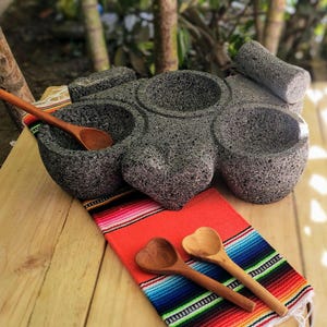 Volcanic Stone Appetizer Bowl with Heart Design – Handmade in Mexico, Handcrafted Volcanic Stone Molcajete