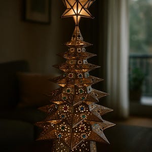 Christmas tree 29” Illuminated Christmas Tree Sculpture – Luxury Pierced Tin Art – Handmade Mexican Holiday Decoration
