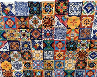 Box Of 100 Mexican Talavera Tiles 4x4 inch Mexican Ceramic Handmade Tiles Assorted Designs