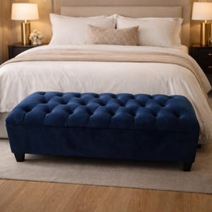Tufted Velvet Bench 48.4" L (Multiple Colors), Chesterfield Ottoman Bench, End of Bed Bedroom Bench, Luxury Upholstered Entryway Bench