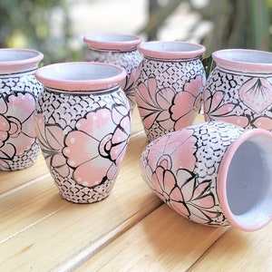 Cantaritos pink de Barro de 16oz, Juego de Copas de Cóctel para Mojitos, Tequila, Margaritas, Cantaritos Mexicanos, Arcilla talavera rosa