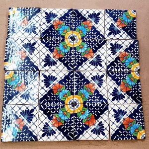 Mexican Ceramic 4x4 inch Hand Made Tile, 4x4 inch Mexican Ceramic Handmade Tile Flower