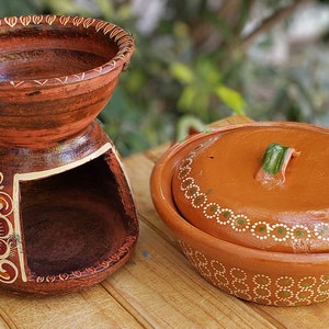 Set Anafre uso rudo y Capula Clay Cazuela Arrozera,  calentador de barro mexicano, calentador de comida hotel buffet mexicano decorado