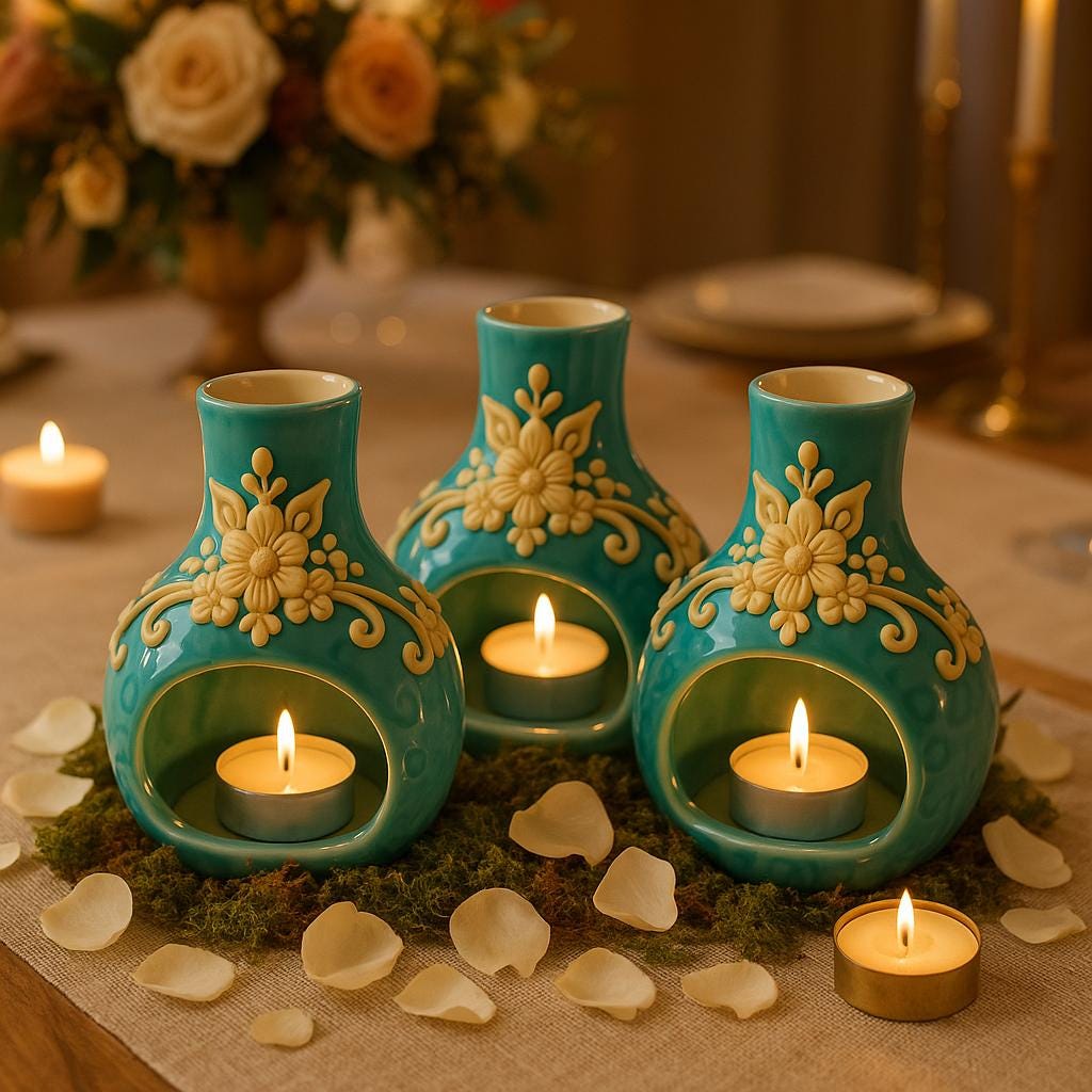 Favors XV, Personalized Turquoise Handmade Ceramic – Mini Incense Candle Holder for Weddings, Sweet 15s and Anniversaries